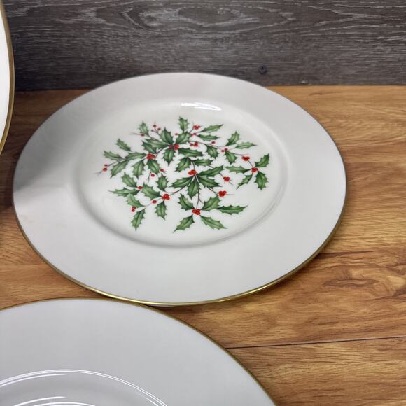 Lenox Special Christmas Dinner Plates Large Holly Berry Gold Trim 10.5" Set of 5 - Picture 5 of 9